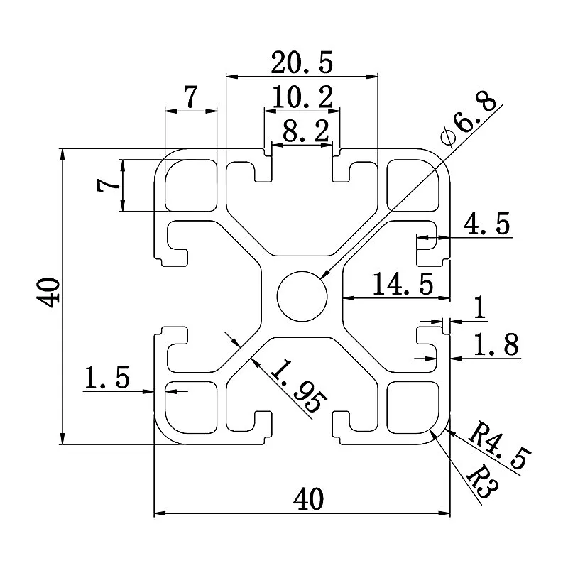 Aluminum slot profile 4040C