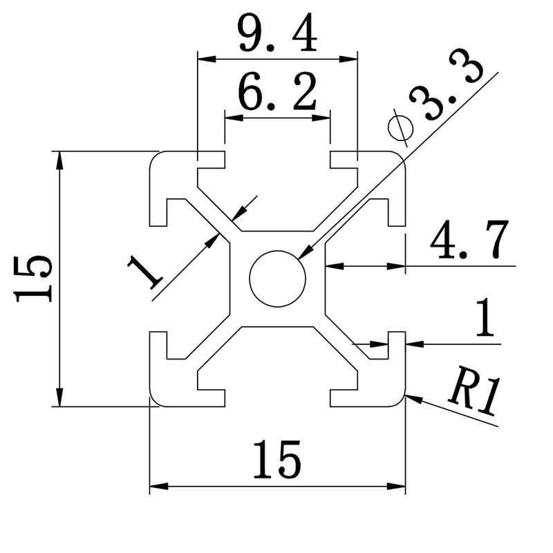 Aluminum slot profile 1515
