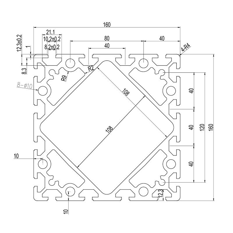 Aluminum slot profile 160160W