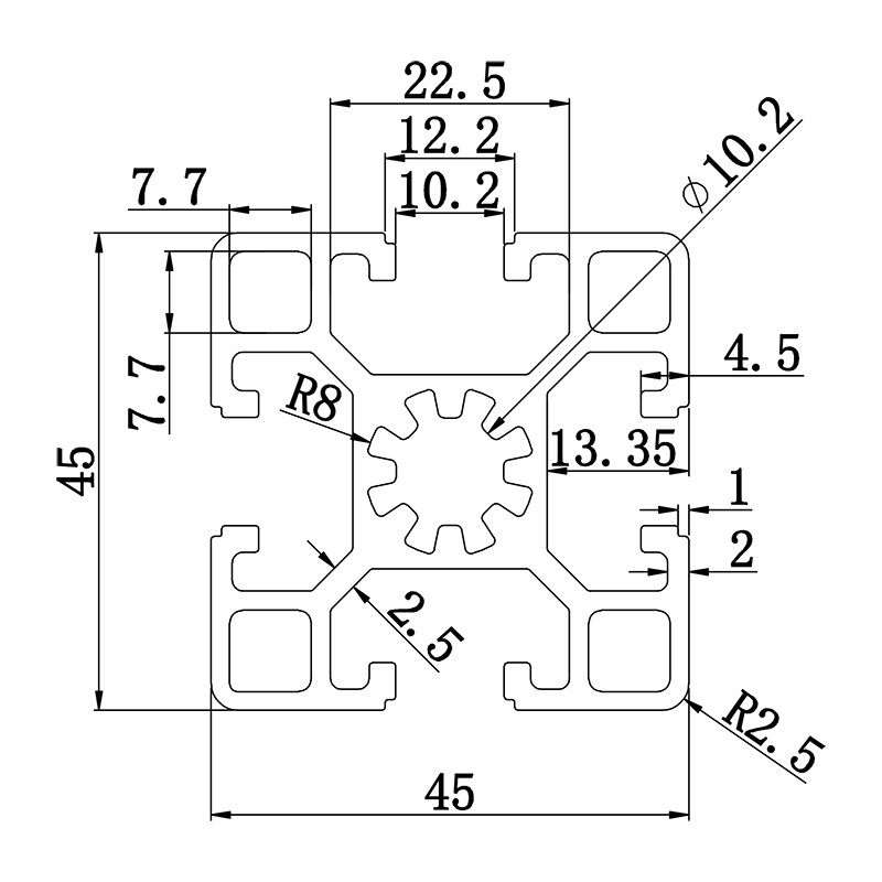 Aluminum slot profile 4545L