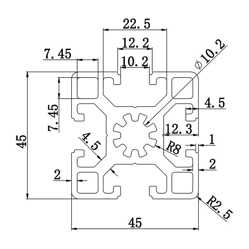 Aluminum slot profile 4545