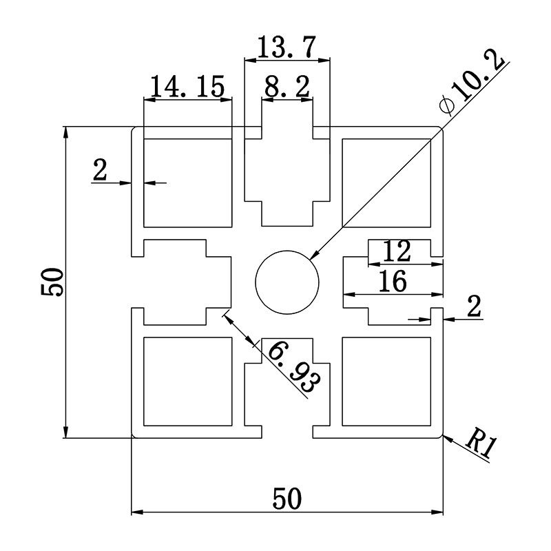Aluminum slot profile 5050F