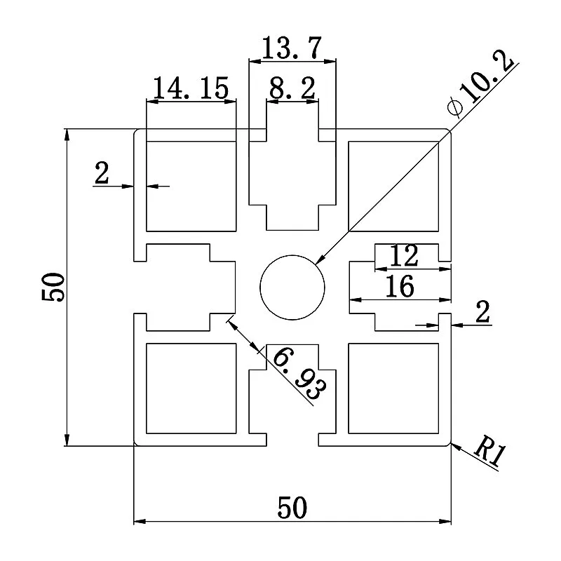 Aluminum slot profile 5050F