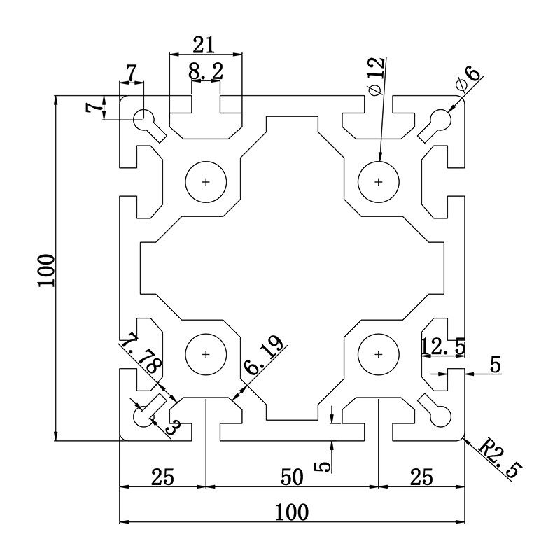 Aluminum slot profile 100100