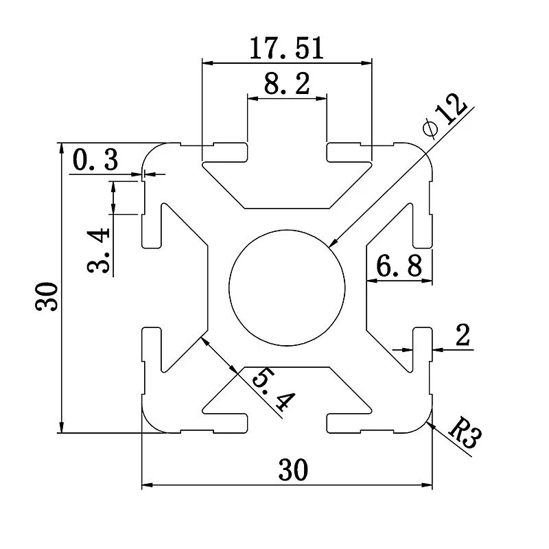 Aluminum slot profile 3030E
