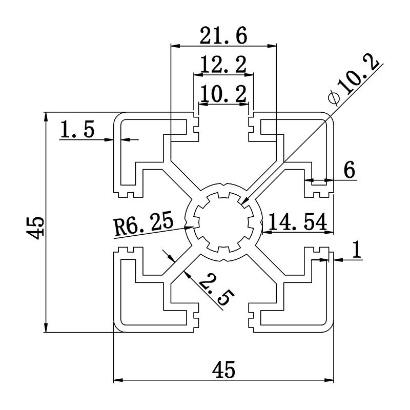 Aluminum slot profile 4545SL