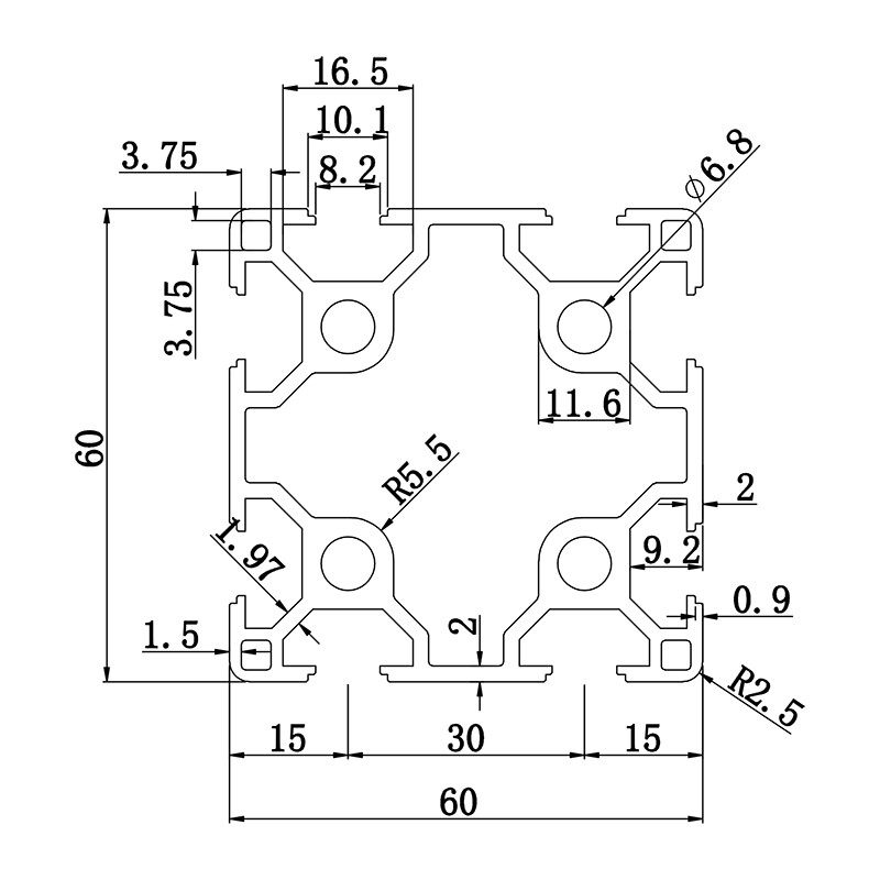 Aluminum slot profile 6060