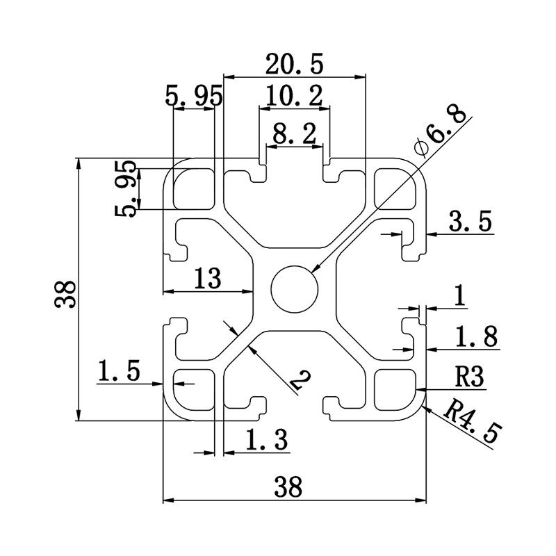 Aluminum slot profile 3838A