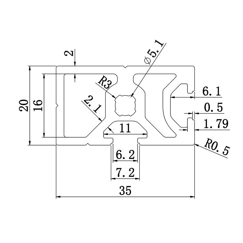 Aluminum slot profile 2035