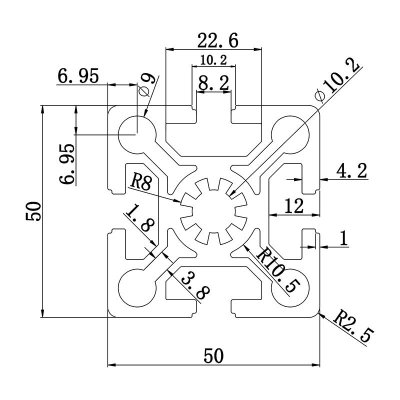 Aluminum slot profile 5050W