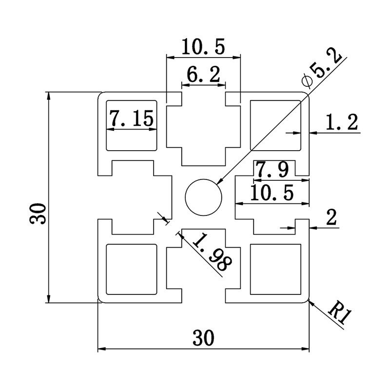 Aluminum slot profile 3030B