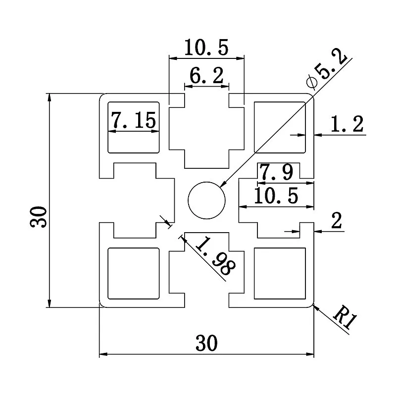 Aluminum slot profile 3030B