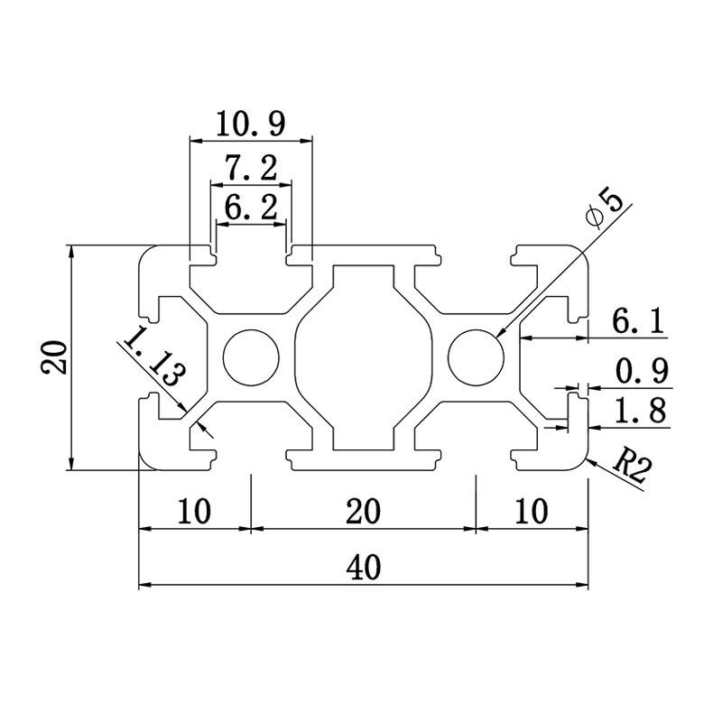 Aluminum slot profile 2040