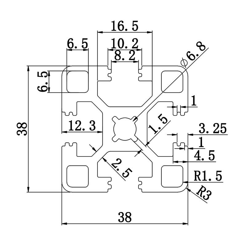 Aluminum slot profile 3838