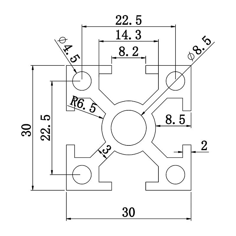 Aluminum slot profile 3030D