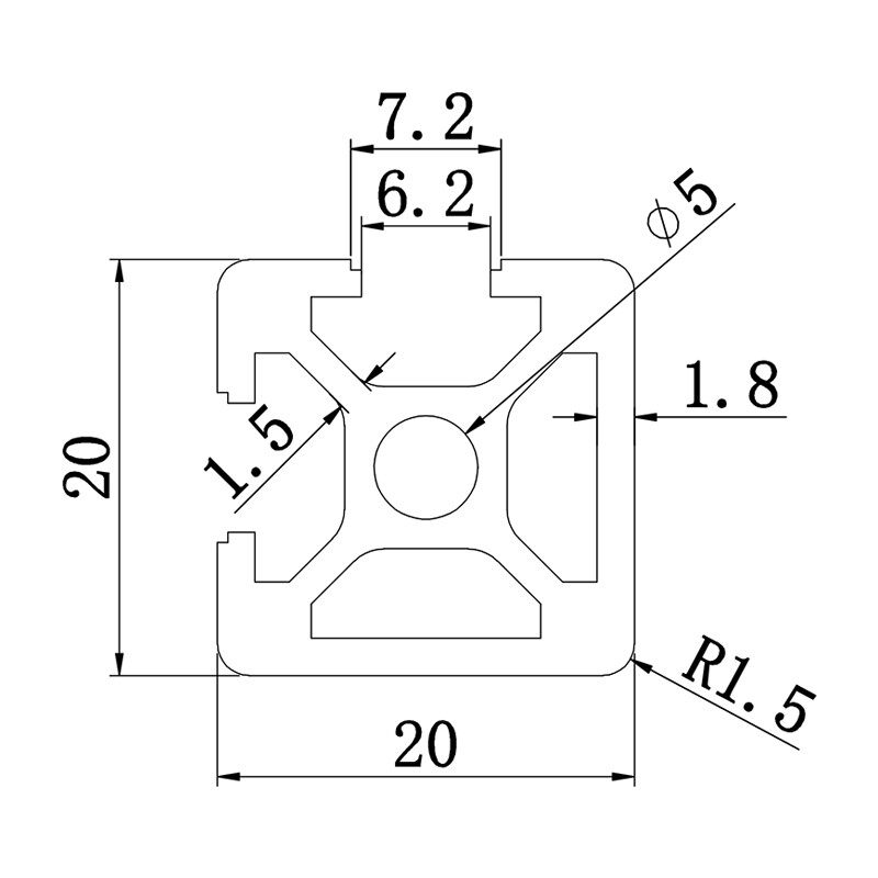 Aluminum slot profile 2020N2