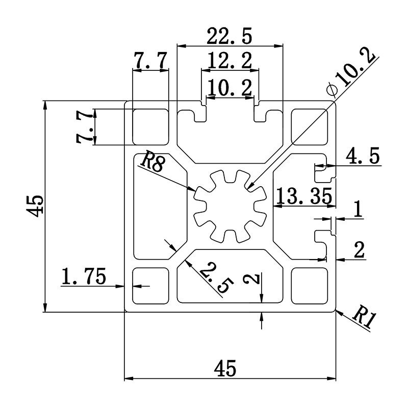 Aluminum slot profile 4545N2