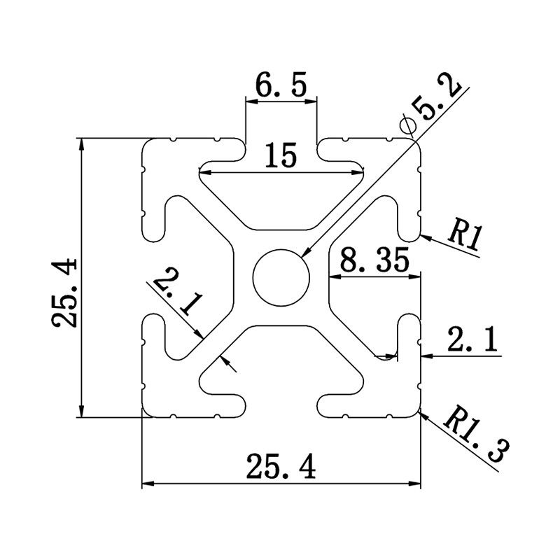 Aluminum slot profile 25.425.4