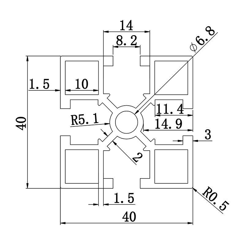 Aluminum slot profile 4040HA