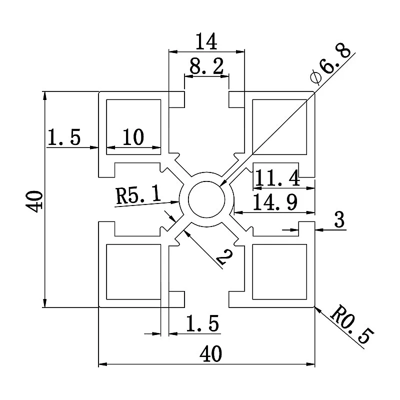 Aluminum slot profile 4040HA