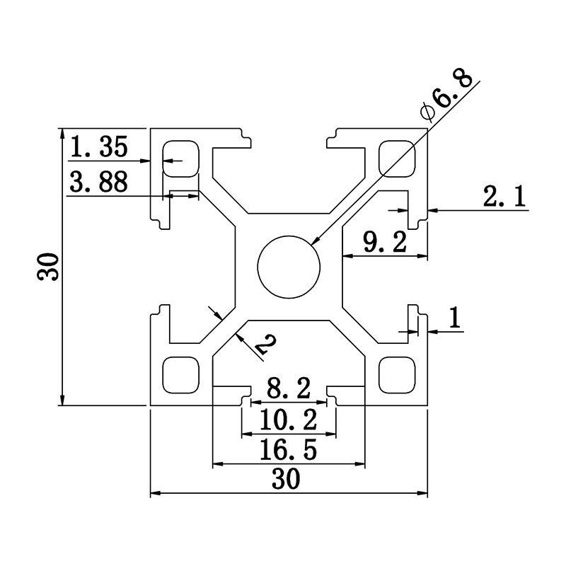 Aluminum slot profile 3030A