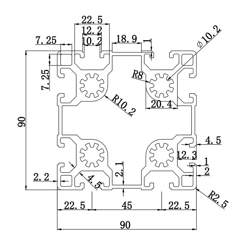 Aluminum slot profile 9090