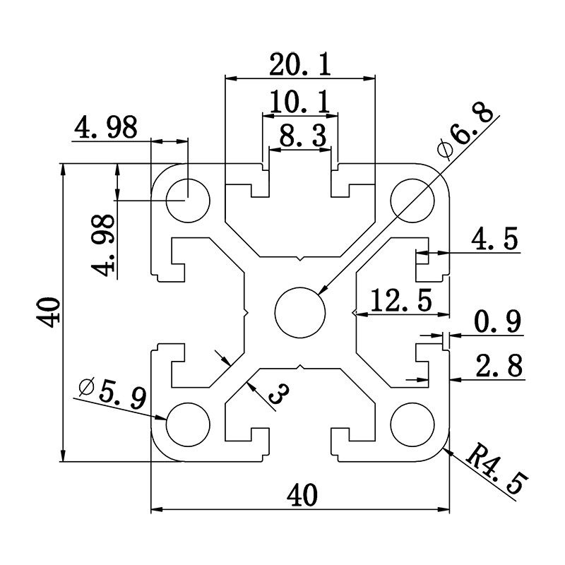 Aluminum slot profile 4040D