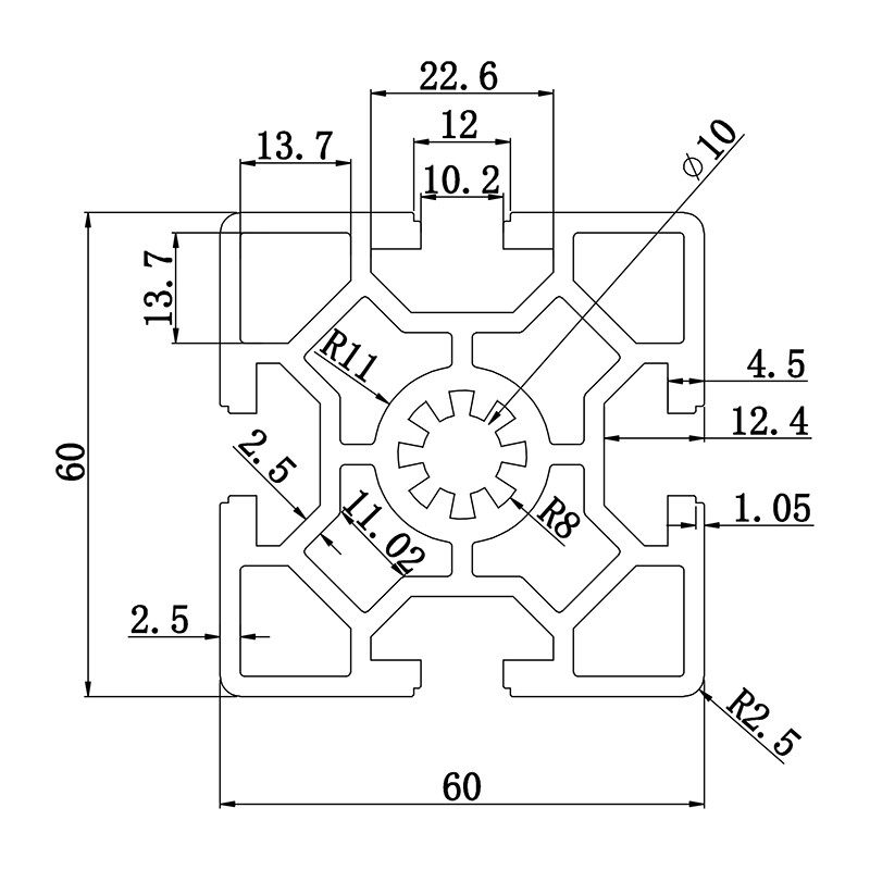 Aluminum slot profile 6060