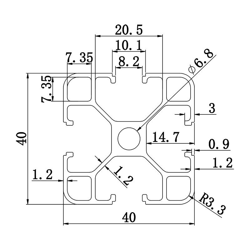 Aluminum slot profile 4040E