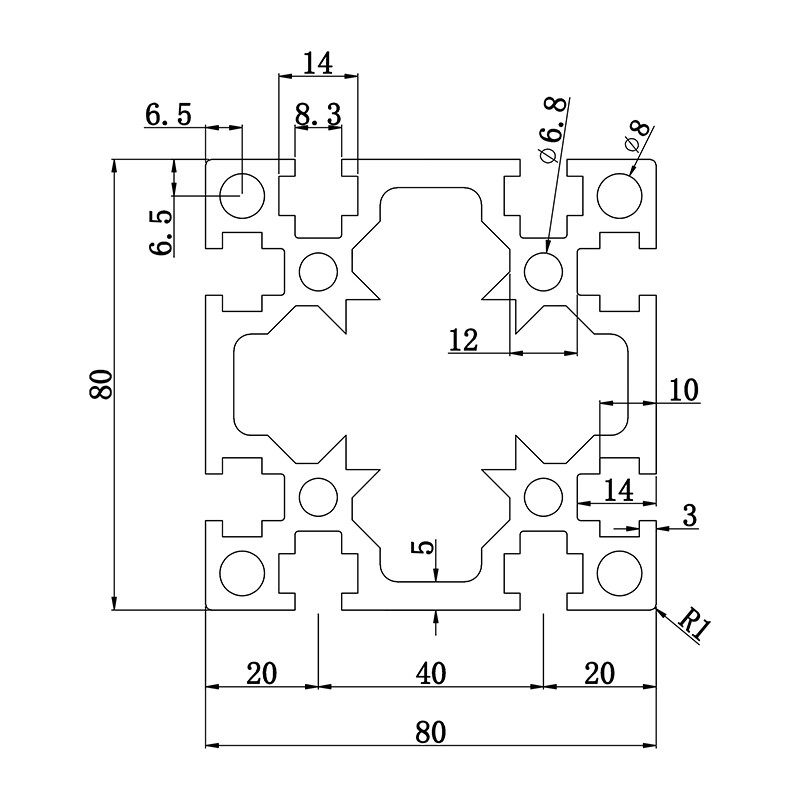 Aluminum slot profile 8080A