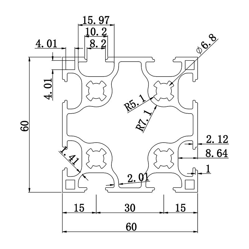 Aluminum slot profile 6060G