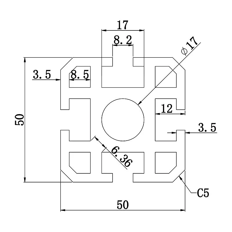 Aluminum slot profile 5050D
