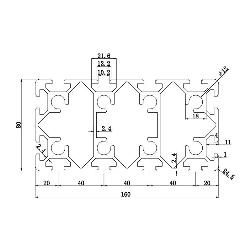 Aluminum slot profile 80160