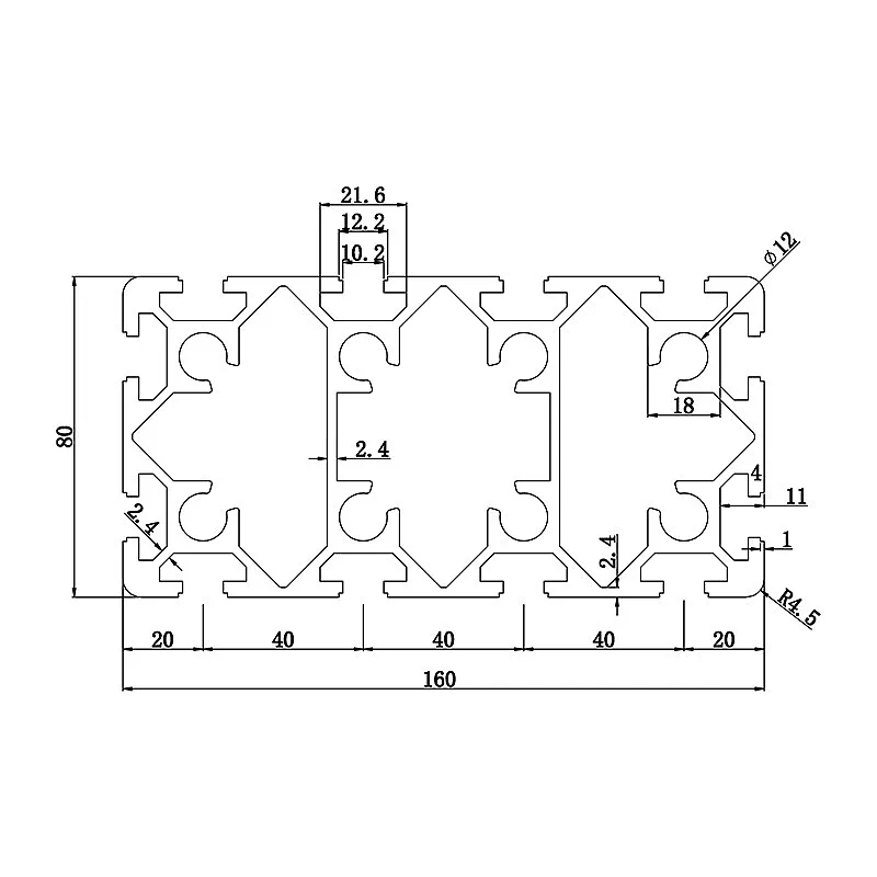 Aluminum slot profile 80160