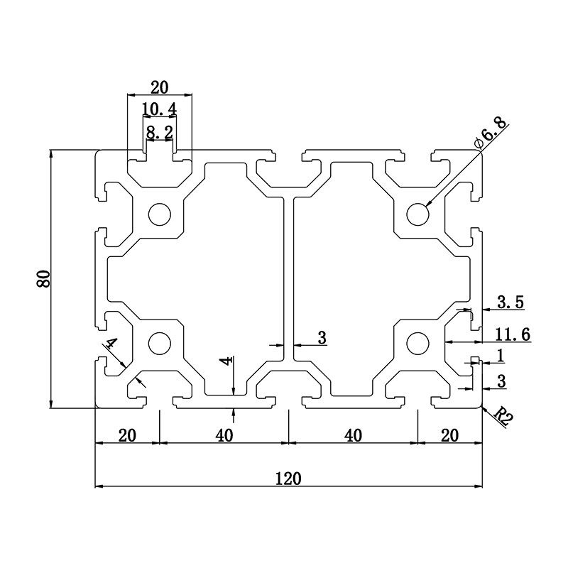Aluminum slot profile 80120
