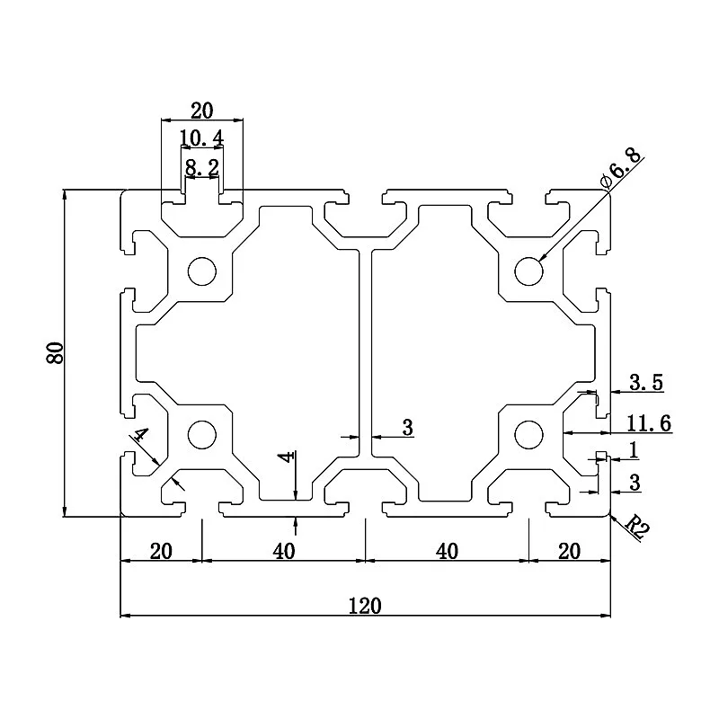 Aluminum slot profile 80120
