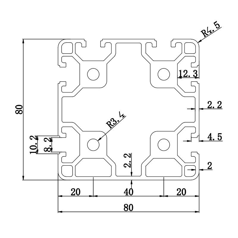 Aluminum slot profile 8080N1