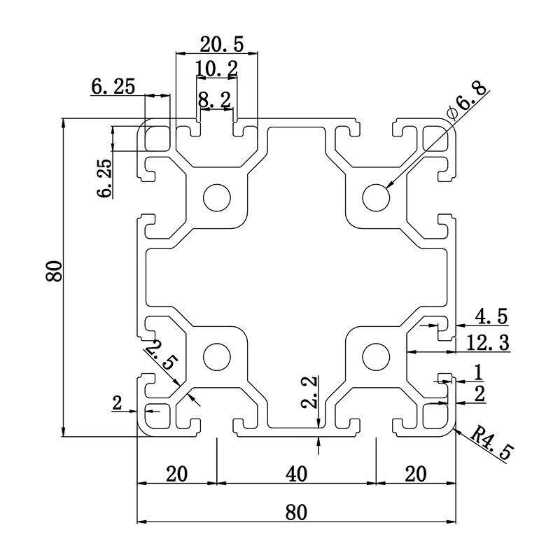 Aluminum slot profile 8080