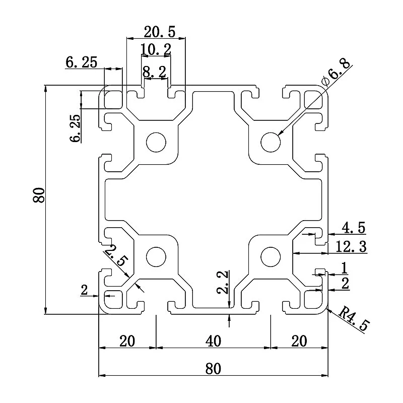 Aluminum slot profile 8080