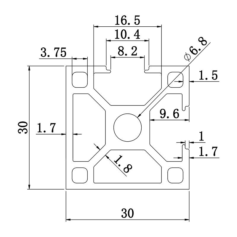 Aluminum slot profile 3030N2
