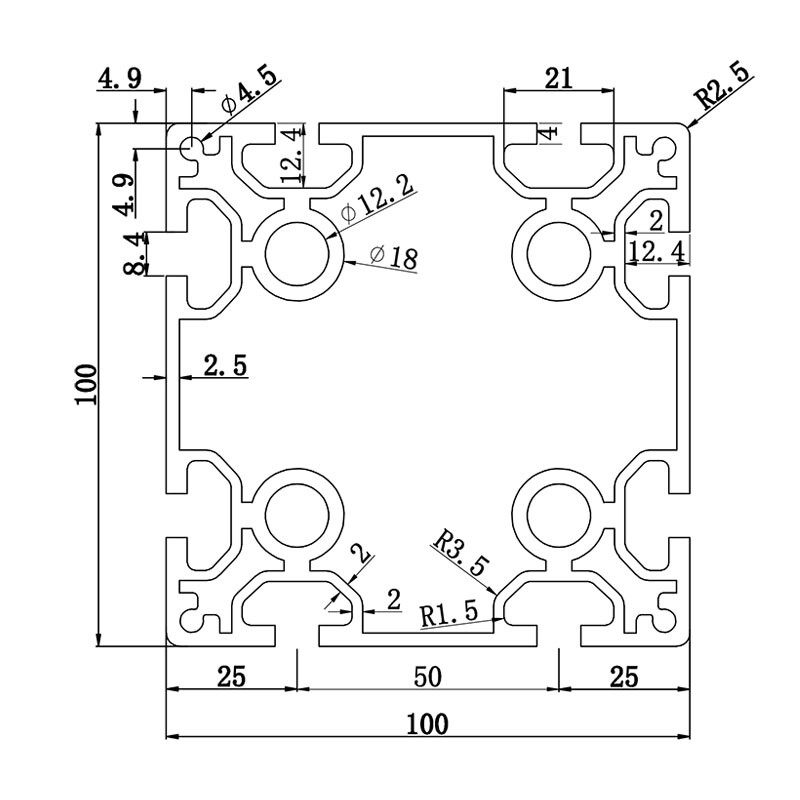 Aluminum slot profile 100100L