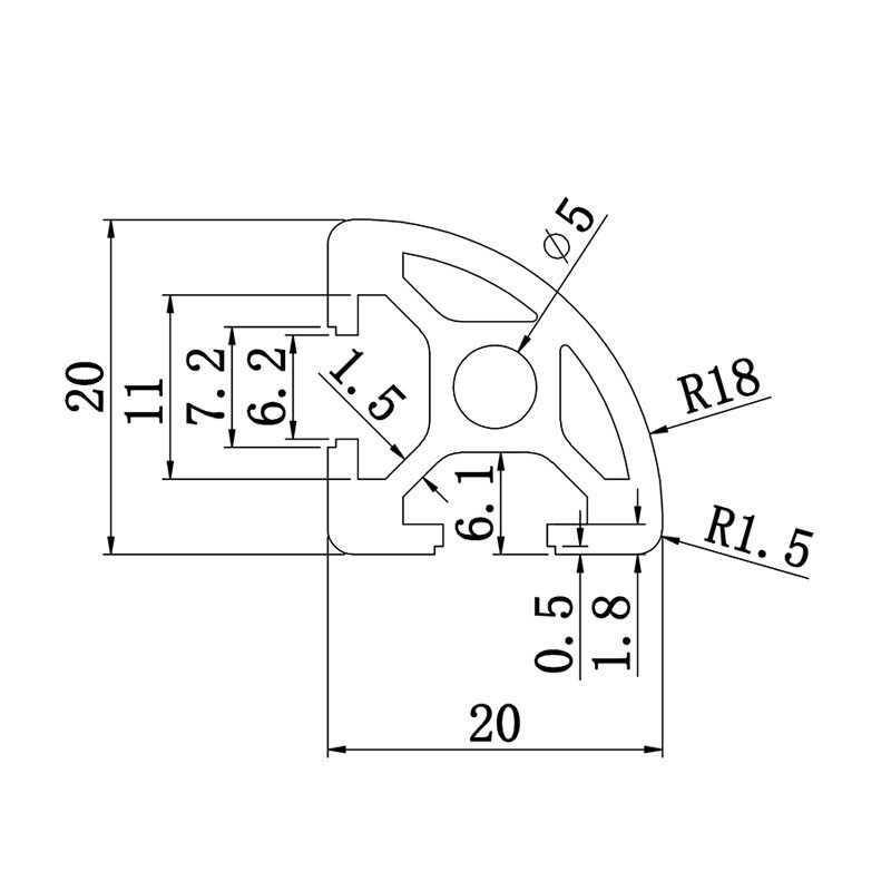 Aluminum slot profile 2020R
