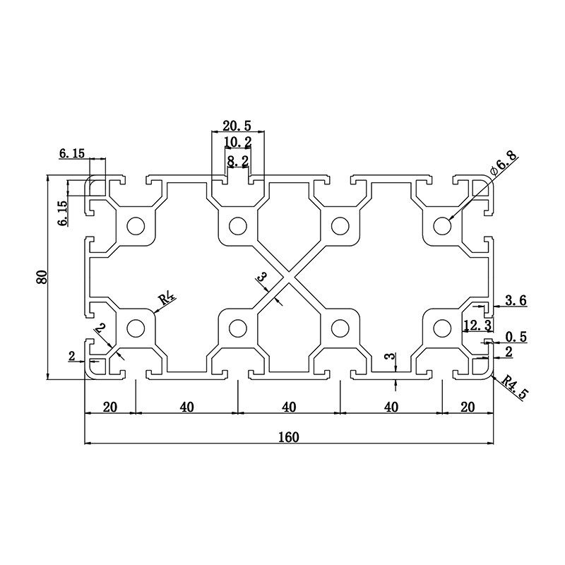 Aluminum slot profile 80160A