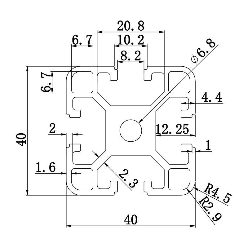 Aluminum slot profile 4040B