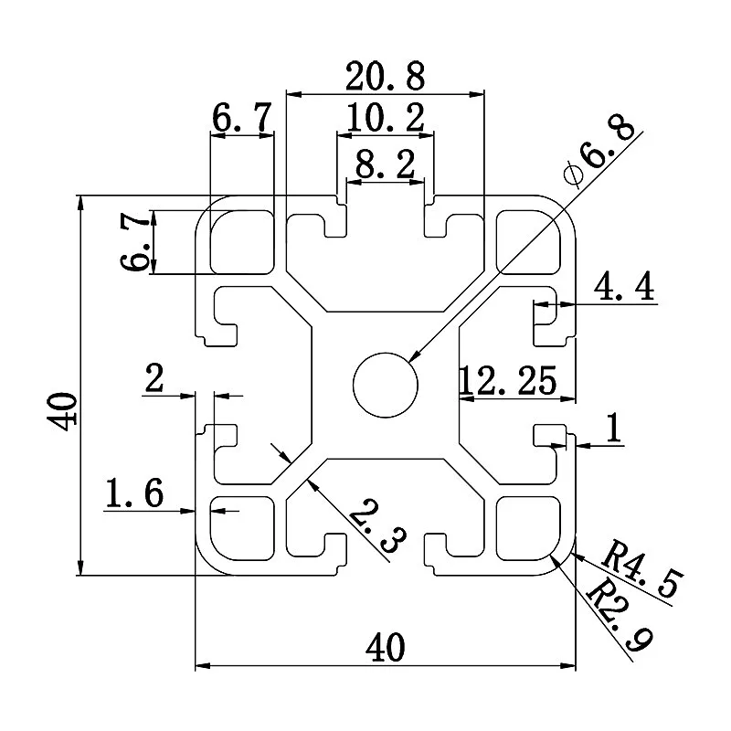 Aluminum slot profile 4040B