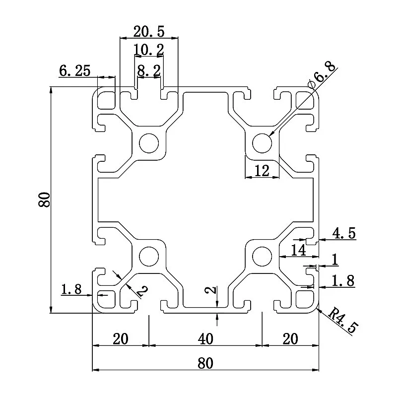 Aluminum slot profile 8080B