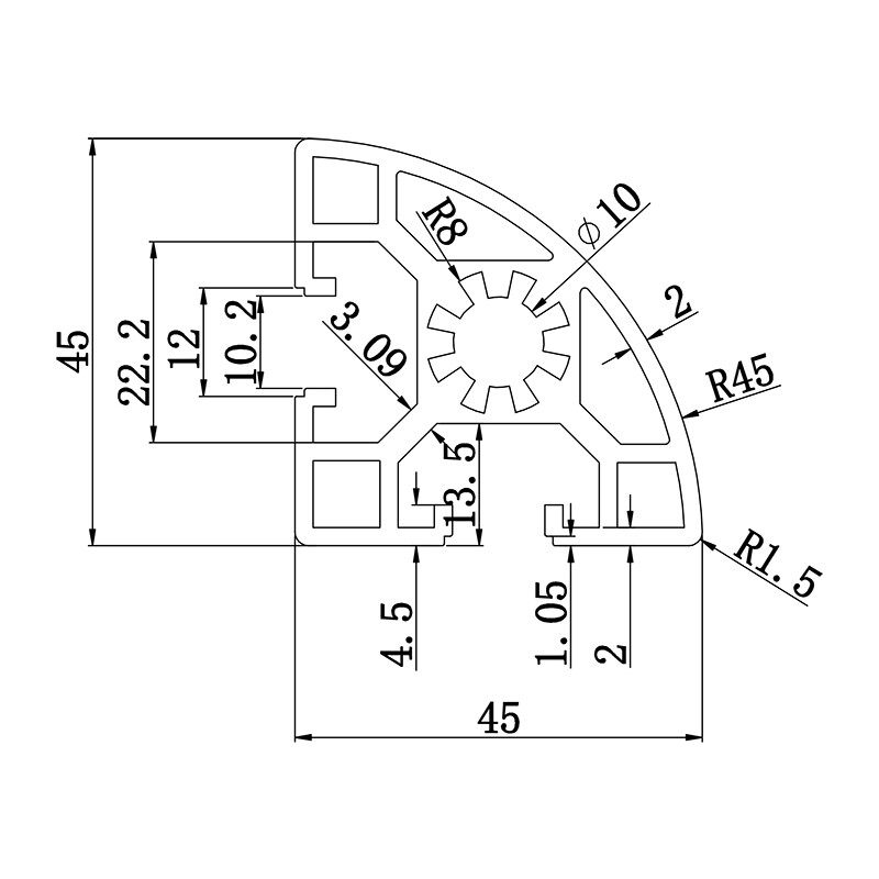 Aluminum slot profile 4545R