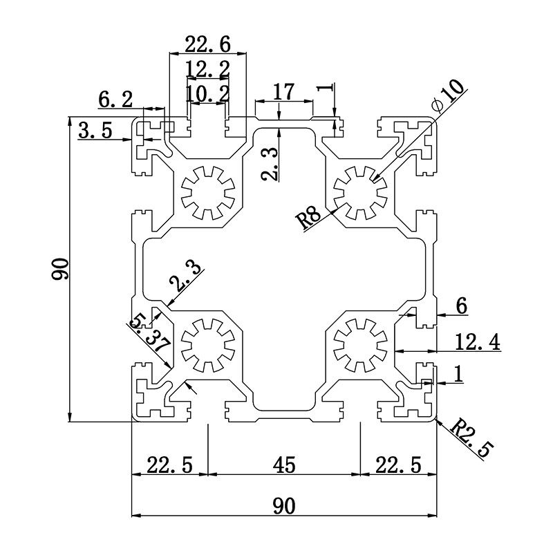 Aluminum slot profile 9090W