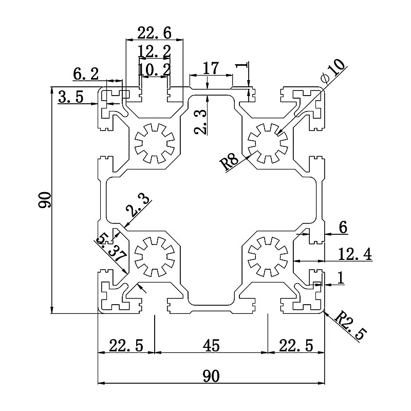 Aluminum slot profile 9090W