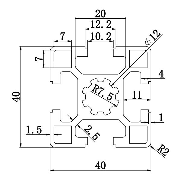 Aluminum slot profile 4040